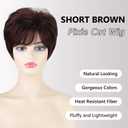 SEVENCOLORS Short Dark Brown Pixie Wigs for Women Layered Synthetic Short Hair Wigs with Bangs Natural Looking Brown Wigs for White Women