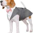 Kuoser Dog Tuxedo Dog Suit and Bandana Set, Dogs Tuxedo Wedding Party Suit, Doggy Prince Bow Tie Shirt Formal Pet Wedding Attire for Dogs Golden Retriever Samo Bulldogs (Medium (pack of 1), Grey)
