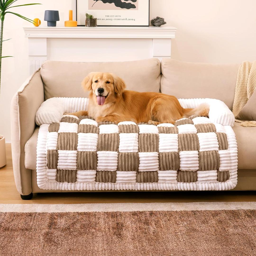 FUNNY FUZZY Pet Couch Covers for Sofa, Large Dog Couch Cover Protector Plush Pet Bed Mat for Furniture Protector, X-Large. Light Brown (47.2"L x 37.4"W x 6.3"Th)