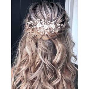 Unicra Silver Flower Bride Wedding Hair Vine Leaf Bridal Hair Piece Rhinestone Hair Accessories Beaded Headpieces Jewelry for Women and Girls (Silver)