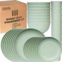 Wheat Straw Dinnerware Sets | Unbreakable Dinnerware Sets | Dishwasher Microwave Safe Dinnerware | Eco Friendly Non Breakable Dinnerware Sets | RV Outdoor Camping Green, Service for 8 (32 pcs)