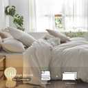 MooMee Striped Duvet Cover Set 100% Washed Cotton Linen Like Textured Breathable Durable Soft Comfy (White Sage Green Wide Stripes, Oversized Queen 98"x98")