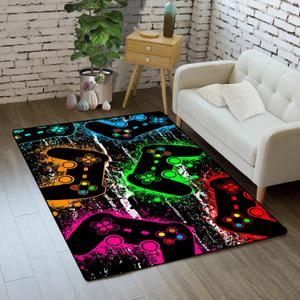 Gamer Area Rug for Dining Room Kids Room Green Hand Drawn Gamepad Teens Rugs Floor Carpet for Living Room Planet Stars Gaming Black Game Yoga Mat Bedroom Gamer Rugs Home Decorative, 3'x5'