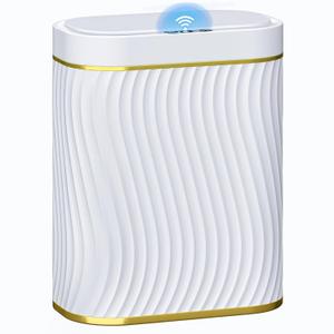 steo spce Automatic Motion Sensor Bathroom Small Trash Can with Lid, 2.6 Gallon Touchless Slim Garbage Can, Smart Waterproof Trash Bin for Bedroom, Restroom, Living Room, Office (Gold White)