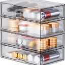 ZHIAI Stackable Storage Drawer, 4 Piece Acrylic Organiser for Cosmetics and Beauty Products, Suitable for Dressers, Bathrooms, Cabinets, Storage Rooms, Bedrooms and Home Organisers