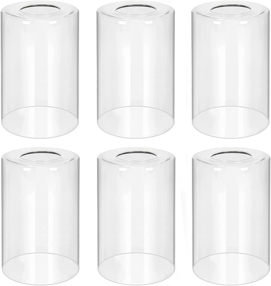 6-Pack Clear Glass Shade Replacements, Cylinder Glass Lamp Shade Covers for Light Fixtures, 5.5In Height, 3.54In Diameter, 1.65In Fitter Globe Glass Shades for Islands Pendant Chandeliers Wall Sconces