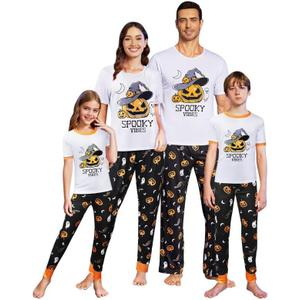 MyFav Matching Pajamas for Family Halloween Short Sleeve Long Pant Sleepwear Holiday Pajamas for Family (XL)