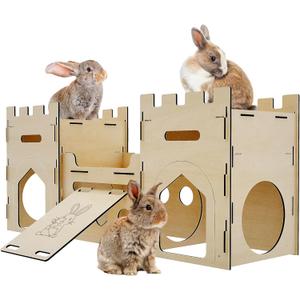 HIIMALEX Extra Large Wooden Bunny Castle House Multistory Climbing Tower Hideout Ventilated Sturdy Habitat for Rabbit Guinea Pig Chinchilla Ferret