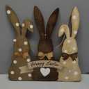 Menkxi Easter Wooden Hanging Sign Bunny Front Door Decor Happy Easter Rabbit Door Hanger Wreath Decoration for Wall Home Indoor Outdoor Spring Decor Supplies, 11.8 x 11.8 Inch