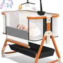 3 in 1 Bassinet,Baby Bassinets Bedside Sleeper with Musical Toy,Adjustable Height Bedside Bassinet for Baby with Wheels and Storage Basket,4-Sided Mesh Bedside Crib for Newborn 0-6 Months (Black)