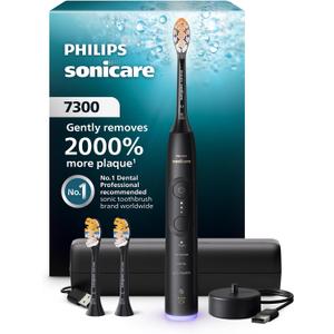 Philips Sonicare 7300 Series Electric Toothbrush - Next-Generation Sonicare Technology, Pressure Sensor, 12 Brushing Settings, SmarTimer, BrushPacer, 21-Day Runtime, Travel Case, Black, HX7421/07