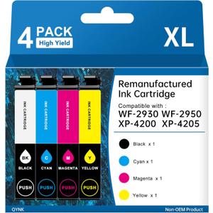 Remanufactured 232XL Ink Cartridges Combo Pack Replacement for 232XL T232 T232XL Ink Cartridge for WF-2930 WF-2950 XP-4200 XP-4205 Printer Ink 4-Pack (Black Cyan Magenta Yellow)