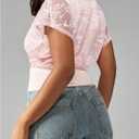 MakeMeChic Women's Elegant Summer Floral Lace Crew Neck Tee Shirt Short Sleeve Crop Top (Pink, M)