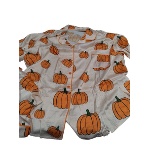 MBZJSDKHLK Women's Halloween Silk Satin Ghost Pumpkin Print Long Sleeve Button Down Shirt , L