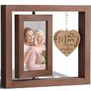 Mothers Day Gifts From Daughter Son Mom Gifts Mom Picture Frame, Rotating Picture Frame for 4x6 with Warm Heart Pendant for Mom Mother-In-Law Women Mom Birthday Gifts Rustic Wood Double-Sided Display