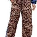 WDIRARA Women's Y2k Leopard Print Pants Elastic Waist Wide Leg Pants Trousers Bottoms, XXL