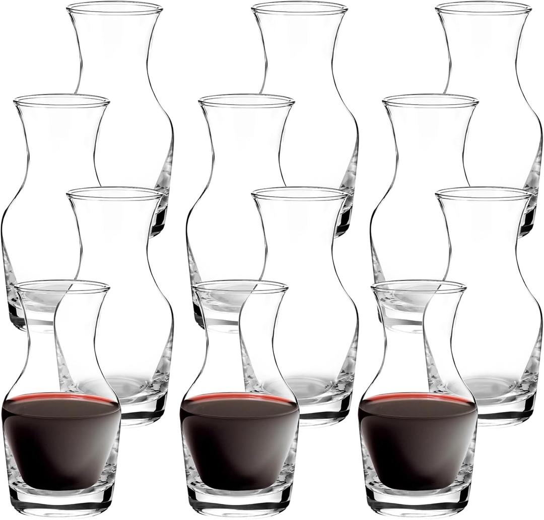 Jarsoph Set of 12 Single Serving Wine Carafe Individual Glass Decanter 6.5oz Mini Refill Decanters for Dinner Parties Tastings Bars Restaurants