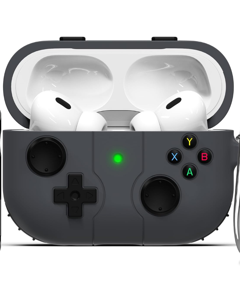 Case For AirPods Pro 2nd /1st Generation Case Cover with Keychain,Game Player Design for Kid Men and Women, Soft Silicone Case for AirPods Pro Gen 2/1(2023/2022/2019) Charging -Grey