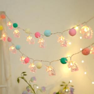 9.85FT Unicorn String Lights Cute Pom Poms Fairy LED String Lights Battery Operated with Timer Decor Lights for Kids Bedroom Birthday Party Kids Playhouse Wedding Valentine's Day Christmas Decorations