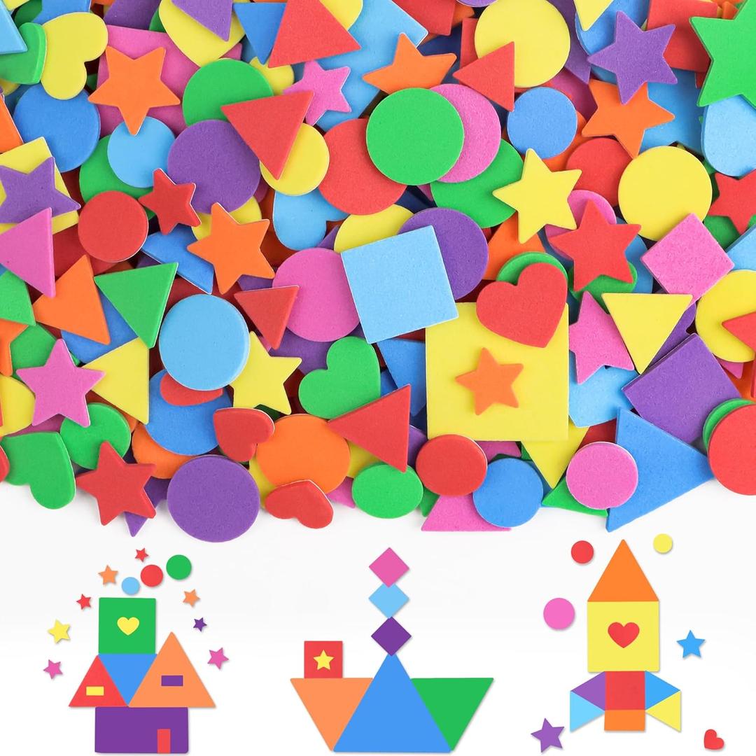 1600Pcs Foam Stickers,8 Colors Foam Shape Stickers for Kids Crafts Self Adhesive,Star Heart Circle Geometric Stickers for Preschool DIY Art Supplies Project Home Party Decorations 16 Sheets(Geometric)
