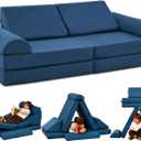 jela Kids Couch Safety Certified Play Couch Soft Kids Sofa with Machine Washable Cover Thick Foam Fort Building Set for Playroom Indoor (57"x28"x18", Navy Blue)