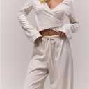 SOLY HUX Women's Wrap V Neck T Shirts Long Sleeve Fall Outfits Slim Fit Crop Tees Country Concert Tops (L)