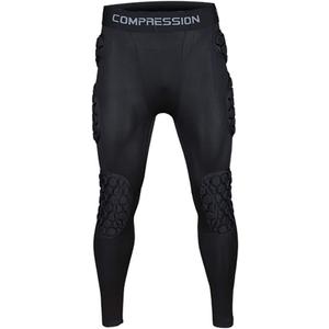 Mens Padded Compression Pants Football Girdles Athletic Leggings for Soccer Basketball Paintball Hockey, Large, Black