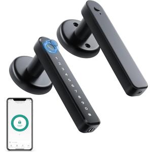 IRONZON Fingerprint Door Lock Smart Door Lock with App Code Backup Key Fingerprint Smart Door Knob with Handle for Home Hotel Office Apartment Bedroom Black