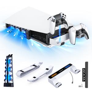NexiGo PS5 Horizontal Stand with Charging Station for PS5 and Edge Controllers, Silent Cooling Fan with Adjustable Speed, [Auto Power On/Off], Compatible with PS5 Disc&Digital, Not for PS5 Slim (White)