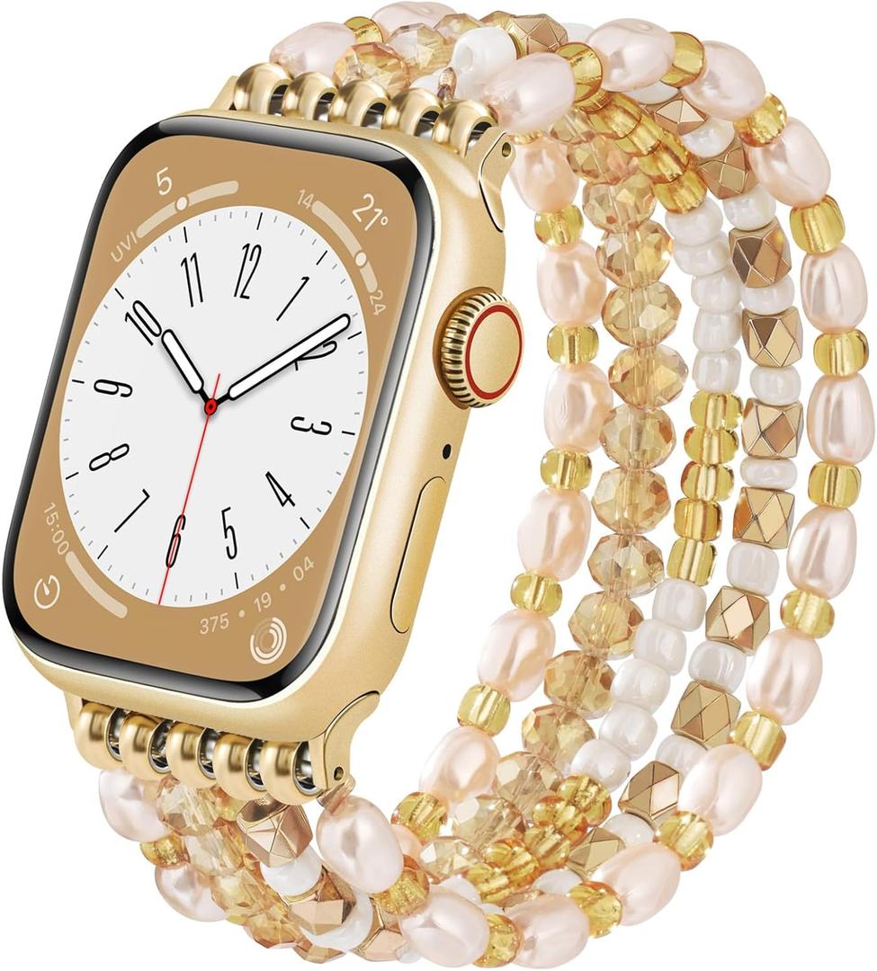 VISOOM Beaded Boho Bracelet For Apple Watch 10/11 Se(3rd Gen) Bands Women 42mm 41mm 40mm 38mm, Pearl Wrap For Cute Stretchy Fancy Apple iWatch iPhone Series11 10 Se 9 8 7 6 5 4 3 2 1 Watch Straps Band