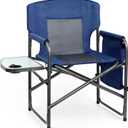 Directors Chair, Camping Chairs for Adults, Heavy Duty Side Table, Lawn Chairs with Side Pockets Carry Straps (Dark Blue/Grey)