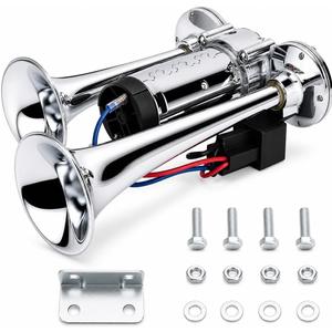 600DB Super Loud Dual Electric Air Horns Kit for Vehicles - With Compressor, Applicable for Cars, SUVs, Trucks, Boats (Sliver) (Silver)