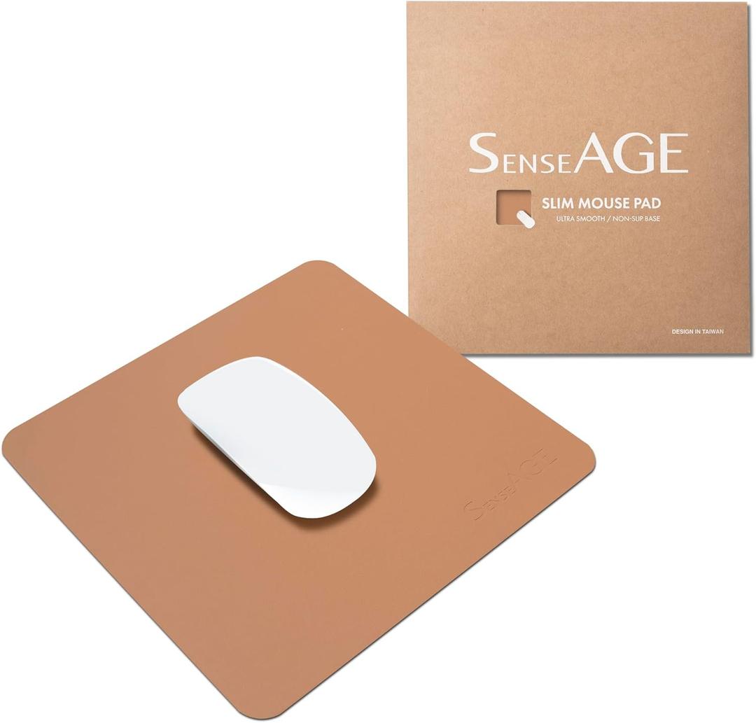 SenseAGE Slim Mouse Pad for Home/Office, Portable Mouse Mat for Computer & Laptop, Fabric Style Vegan Leather, Non-Slip Base, Compatible with Laser and Optical Mouse, 8.66 x 8.66 (Brown)