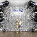 Qcity Silver Shimmer Wall Backdrop 48PCS, Black Back Not See-Through Design, Square Sequin Glitter Backdrop Panel, Perfect for Outdoor Events, Birthdays, Wedding and Party Decoration