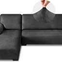 Sectional Couch Covers, Leather Look Sofa Cover L Shape 2PCS Soft Stretch Slipcover for Sectional Sofa, Non Slip Furniture Protector (3 Seat Sofa + 3 Seat Right Chaise, Dark Grey)