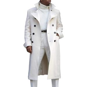 Ebifin Men's Notch Lapel Double Breasted Long Trench Coat Casual Cotton Blend Peacoat (X-Large, White)