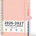 RETTACY 2026-2027 Monthly Planner, Jan 2026 - Dec 2027, Large Size (8.5" x 11"), Agenda, Calendar, 24 Month Tabs, Flexible Plastic Cover, 100 GSM Thick Paper, Spiral-bound (Pink)