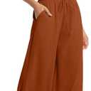 Women's Wide Leg Palazzo Pants - High Waist Flowy Casual Loose Beach Trousers (Brown, S)