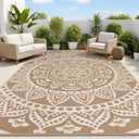 Bsmathom Waterproof Outdoor Rug 9x12ft Large Reversible Boho Plastic Straw Patio Deck Camping Rugs, Indoor Outdoor Portable RV Mat Carpet for Outside, Porch, Balcony, Backyard, Beach, Pool,Brown