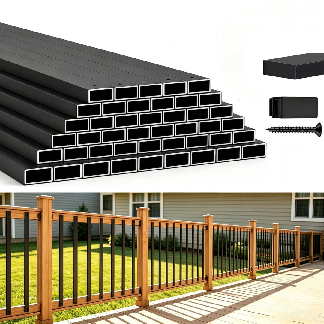 HZIU 101 Pack 29.5 Inch Rust-Proof Durable Black Side Mount Stainless Steel Deck Balusters with End Caps & Screws for Patio Balcony Outdoor Staircases Porch