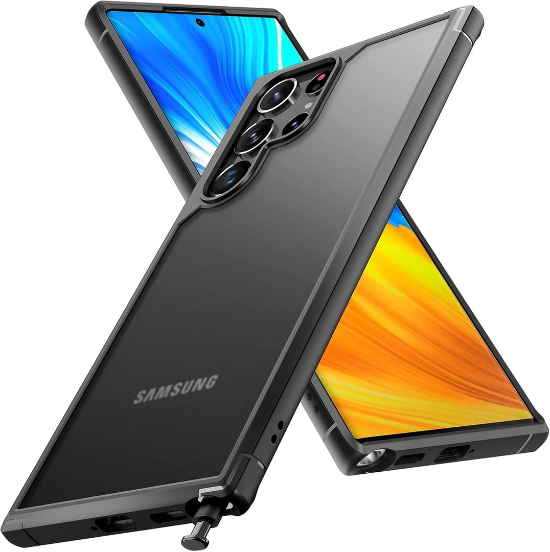 TOCOL for Samsung Galaxy S22 Ultra Case, Translucent Matte Hard Back [Military Grade Shockproof] [Anti-Scratch & Anti-Fingerprint] Slim Fit Protective Cover for Galaxy S22 Ultra Case 6.8'', Black