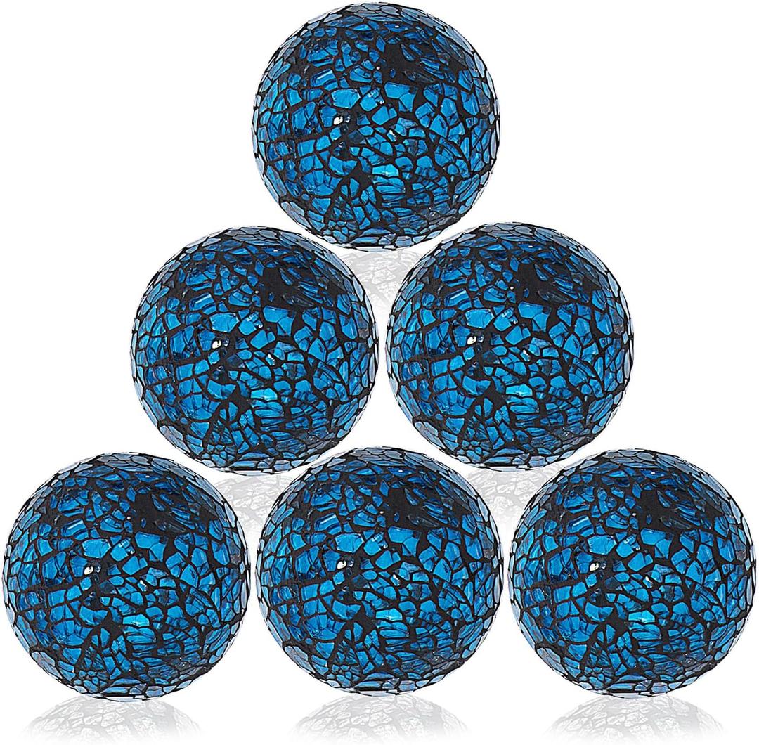 Kesywale 6PCS Decorative Balls Set 2.4 Inches/ 6cm Small Mosaic Spheres Glass Orbs Decorative Balls for Centerpiece Bowls Vases Fillers Dining Coffee Table Wedding Party Decor (Blue)