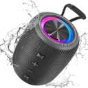 Portable Bluetooth Speaker, BT5.3 Wireless Speaker 20W Bass Diaphragms with Multi LED Light Dynamic Modes, IPX6 Waterproof 16H Playtime supports FM Mode, TF, USB for Home, Cycling, Outdoor, Beach (Black)