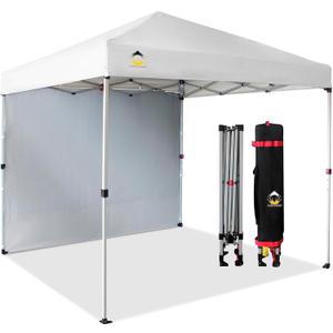 CROWN SHADES 8x8 Pop Up Canopy with 1 Side Wall - Beach Tent with One Push Setup - Outdoor Sun Shade for Events, Parties, Camping - Gazebo with STO-N-Go Cover Bag (White) (Silver-coated White) CROWN SHADES 8x8 Pop Up Canopy with 1 Side Wall - Beach Tent with One Push Setup - Outdoor Sun Shade for Events, Parties, Camping - Gazebo with STO-N-Go Cover Bag (White) (Silver-coated White)