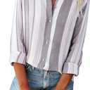 Linen Shirts for Women Button Down Shirts Long Sleeve Collared Blouses Striped Casual Work Tops Cowgirl Western Outfits (L)