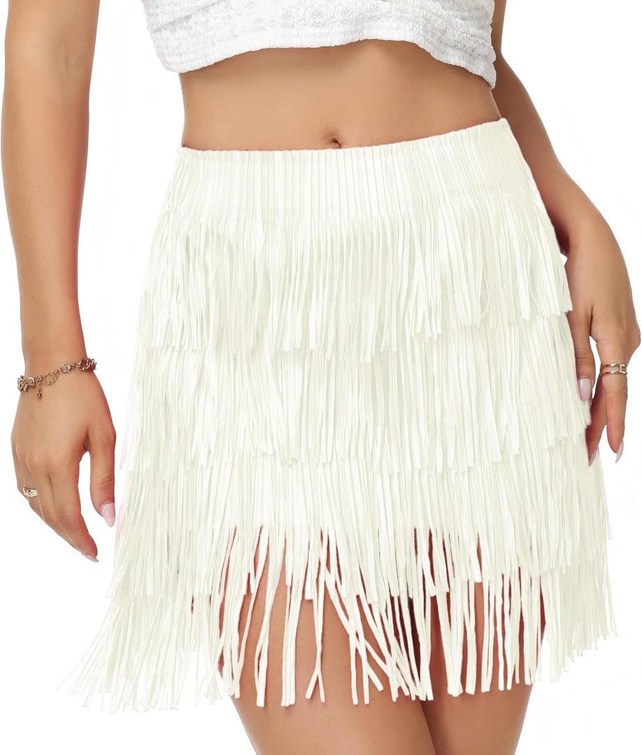 Fringe Skirt Women High Waist Mini Stretchy Pencil Cowgirl Concert Party Club Rave Festival Western Dance
