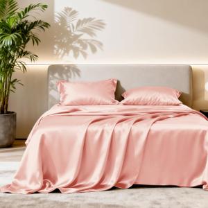 Love's cabin Satin King Sheet Sets - 4 Piece Coral Silky Sheets King Size Bed Set with Deep Pocket, Luxury Silk Feel King Size Satin Sheet Set (1 Flat Sheet,1 Fitted Sheet,2 Pillow Cases)