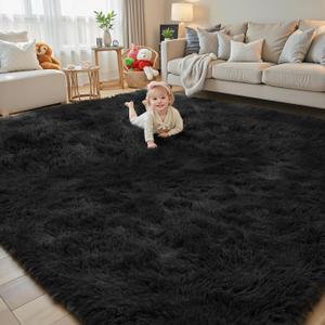 8x10 Area Rugs for Living Room Bedroom, Large Area Rug Shaggy Carpet Soft Plush Furry Bedside Rug, Rugs for Home Decor (Black, 8 x 10 Feet)