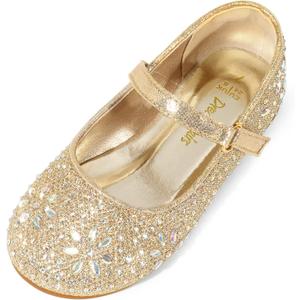 DREAM PAIRS Toddler Girl's Dress Shoes Mary Jane Rhinestone Ballerina Flat for Party, Birthday, Performance, Wedding (Gold)