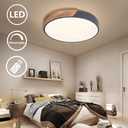 EDISLIVE Ceiling Light Dimmable 19 inch Modern Minimalist LED Round Shaped Wood & Metal & Acrylic Flush Mount Ceiling Light with Remote Control Gray, 19.68 inch